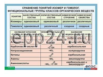 Таблица Сравнение понятий изомер и гомолог 70х100 винил